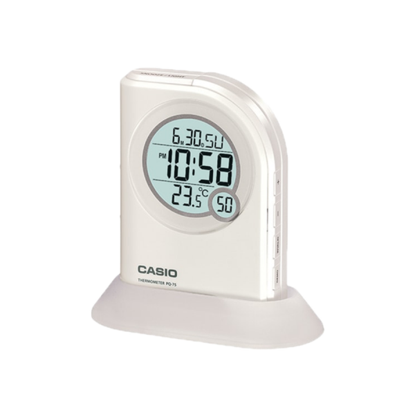 Casio Pq75-7df Multi Function Digital Thermometer Table Top Alarm Clock- White (PQ757DF)